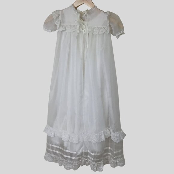 VTG Baby Christening 3-Layers Gown White Lace Satin Bonnet Underdress 3-6 M VBC - Picture 8 of 15